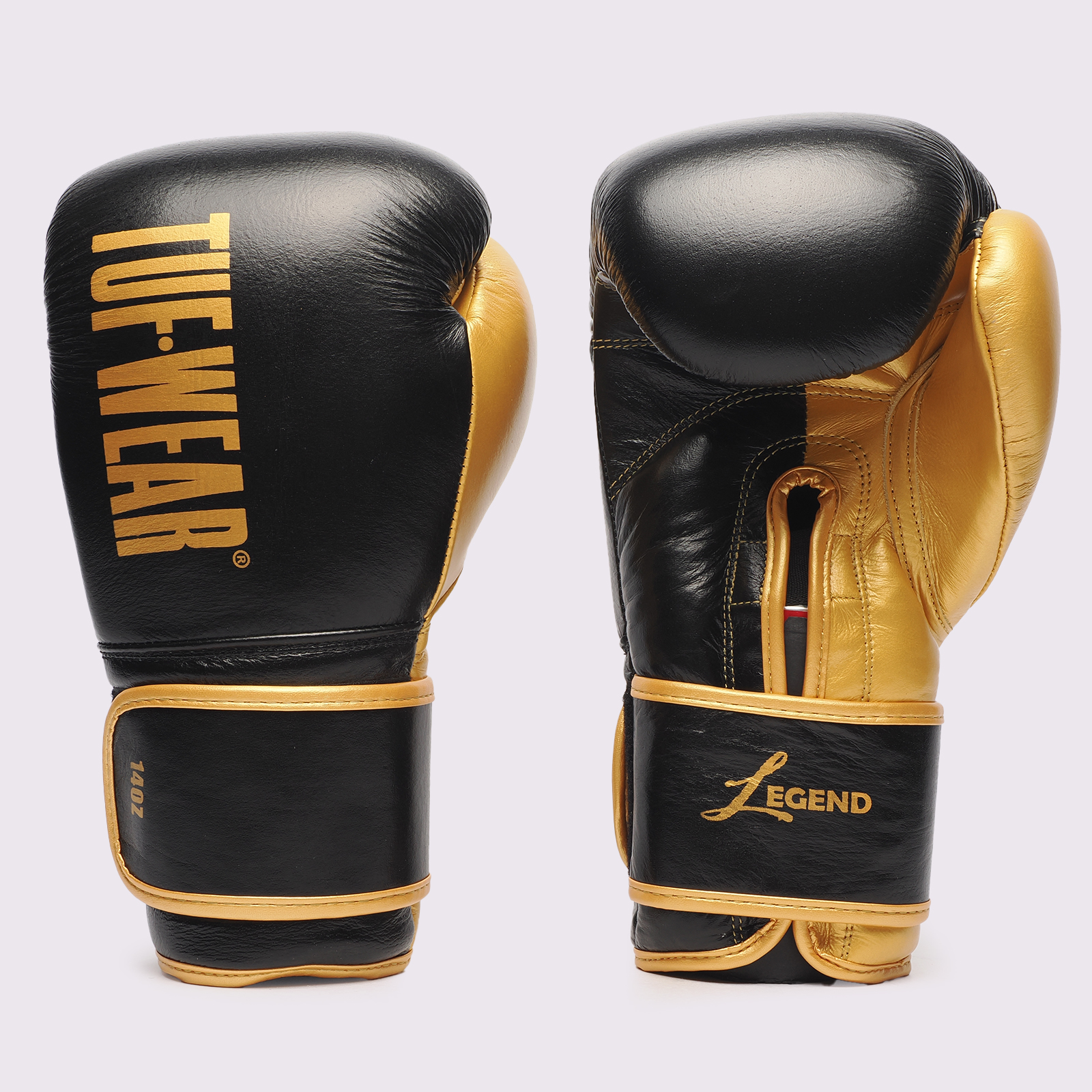 Tuf Wear Legend Leather HOOK AND LOOP Sparring Gloves - TW31278-BLACKGOLD