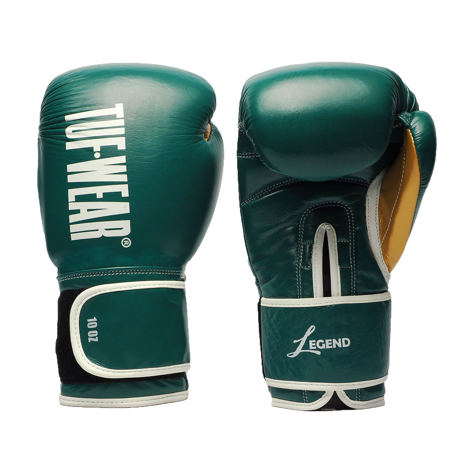 Tuf Wear Legend Leather HOOK AND LOOP Sparring Gloves - TW31278-GREENGOLD